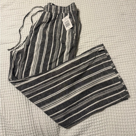 NWT Briggs Linen Blend Wide Leg Grey White Stripe Pull On Pants Women's Size XL - Picture 3 of 10